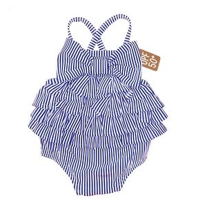 French Blue Seersucker bowtie ruffle bathing suit